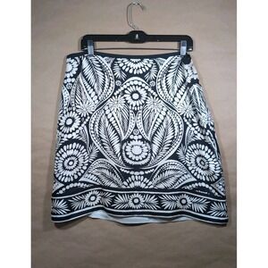 NWT Banana Republic Women's Sz 12 Silk Skirt Black White‎ Floral Lined